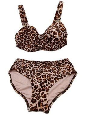 KONA SOL Womens Bikini 2 piece Swimsuit Size 20W / 22W Leopard Animal Print